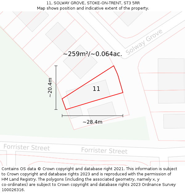 11, SOLWAY GROVE, STOKE-ON-TRENT, ST3 5RR: Plot and title map