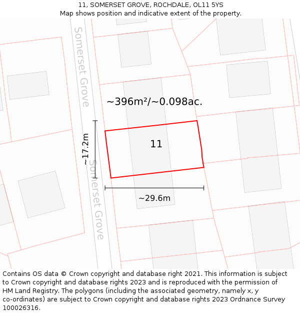 11, SOMERSET GROVE, ROCHDALE, OL11 5YS: Plot and title map