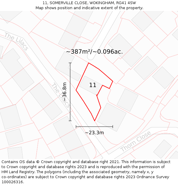 11, SOMERVILLE CLOSE, WOKINGHAM, RG41 4SW: Plot and title map