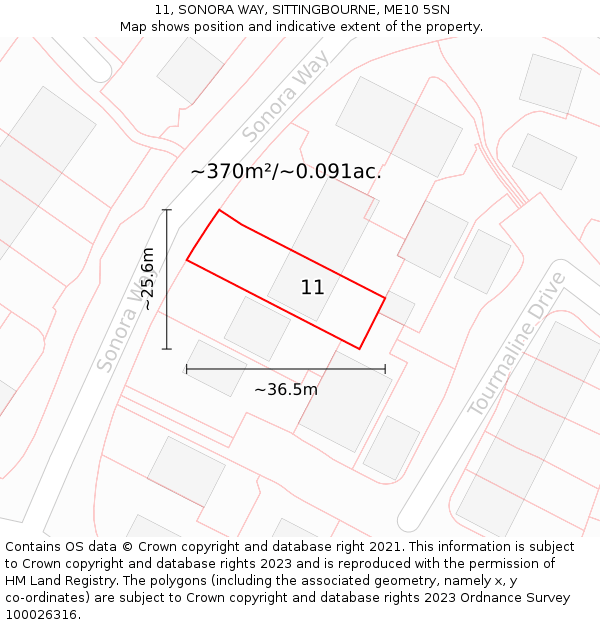 11, SONORA WAY, SITTINGBOURNE, ME10 5SN: Plot and title map