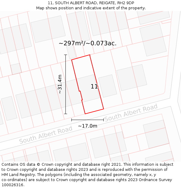 11, SOUTH ALBERT ROAD, REIGATE, RH2 9DP: Plot and title map