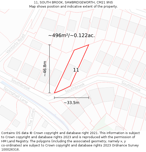 11, SOUTH BROOK, SAWBRIDGEWORTH, CM21 9NS: Plot and title map