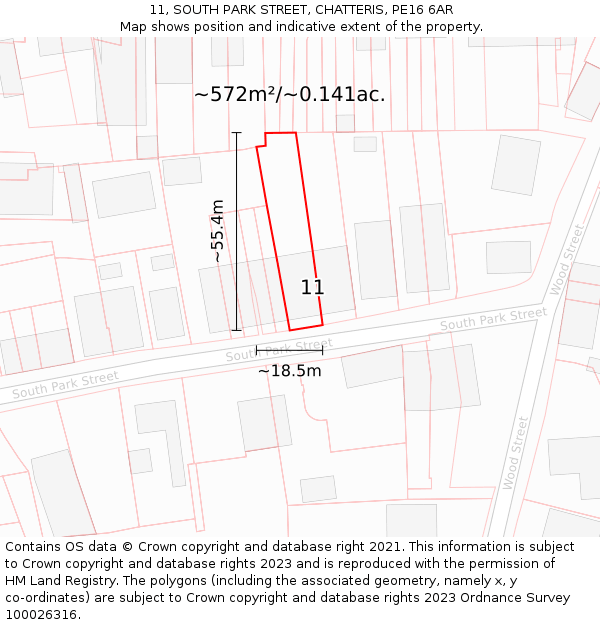 11, SOUTH PARK STREET, CHATTERIS, PE16 6AR: Plot and title map