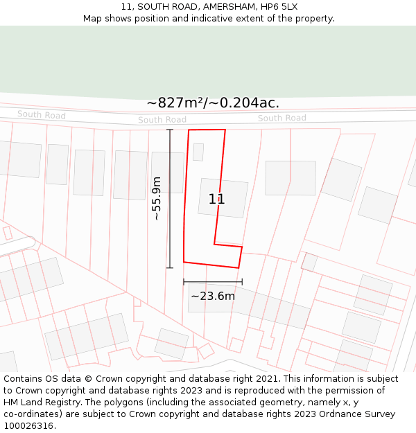 11, SOUTH ROAD, AMERSHAM, HP6 5LX: Plot and title map