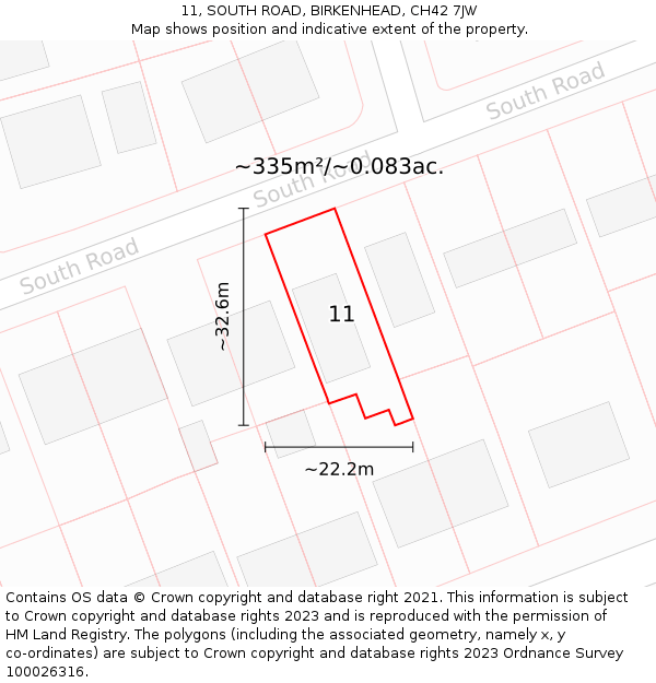 11, SOUTH ROAD, BIRKENHEAD, CH42 7JW: Plot and title map