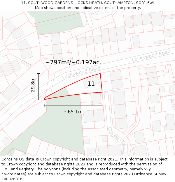 11, SOUTHWOOD GARDENS, LOCKS HEATH, SOUTHAMPTON, SO31 6WL: Plot and title map