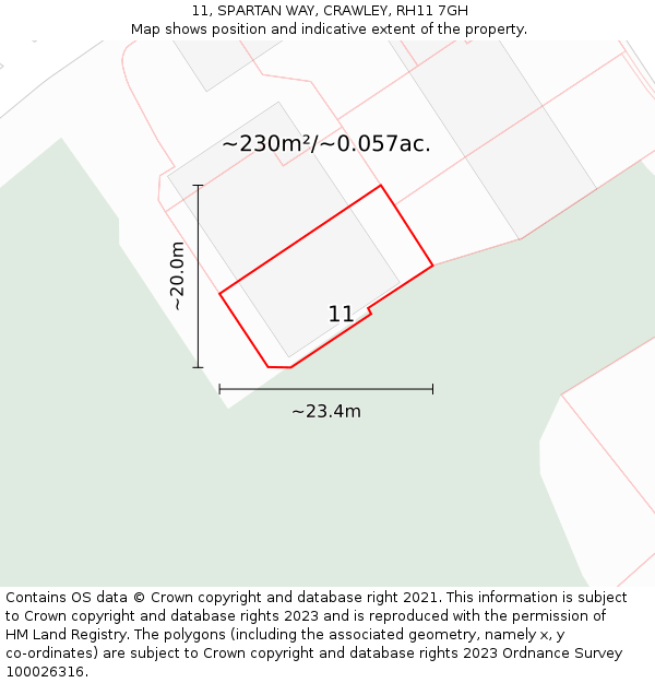 11, SPARTAN WAY, CRAWLEY, RH11 7GH: Plot and title map