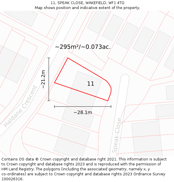 11, SPEAK CLOSE, WAKEFIELD, WF1 4TG: Plot and title map