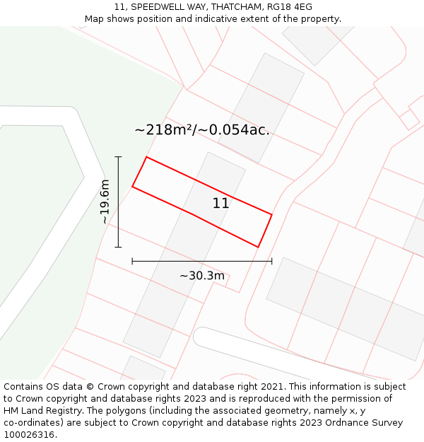 11, SPEEDWELL WAY, THATCHAM, RG18 4EG: Plot and title map