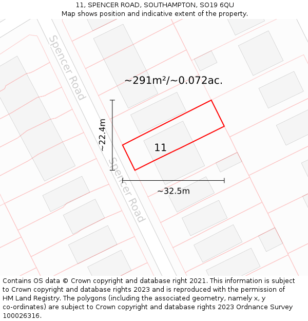 11, SPENCER ROAD, SOUTHAMPTON, SO19 6QU: Plot and title map