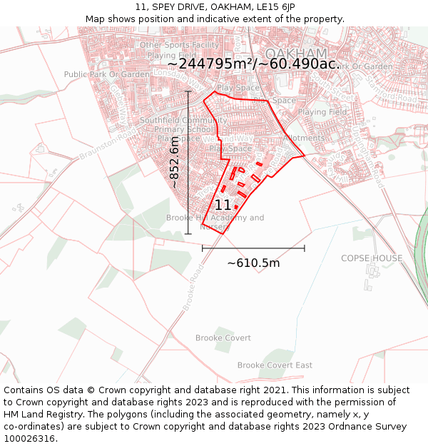 11, SPEY DRIVE, OAKHAM, LE15 6JP: Plot and title map