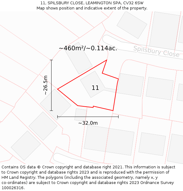 11, SPILSBURY CLOSE, LEAMINGTON SPA, CV32 6SW: Plot and title map