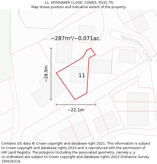 11, SPINNAKER CLOSE, COWES, PO31 7FJ: Plot and title map