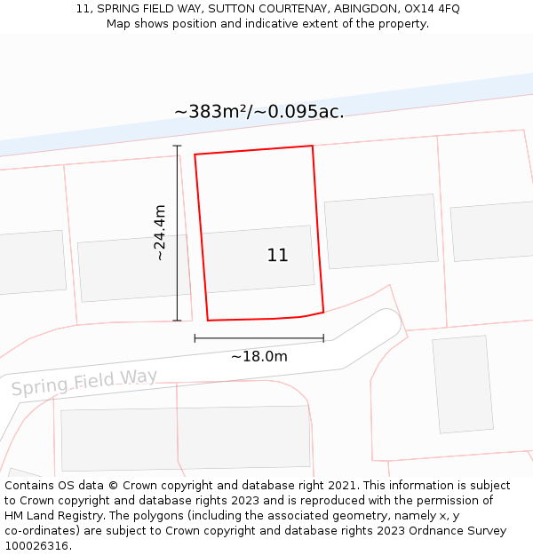 11, SPRING FIELD WAY, SUTTON COURTENAY, ABINGDON, OX14 4FQ: Plot and title map