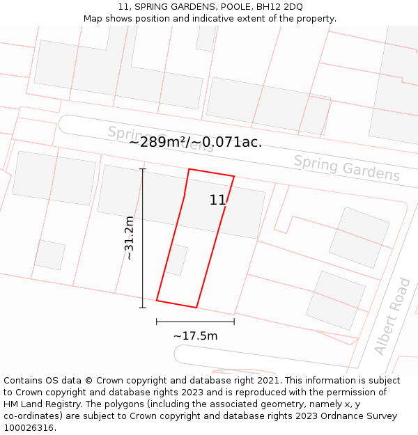 11, SPRING GARDENS, POOLE, BH12 2DQ: Plot and title map