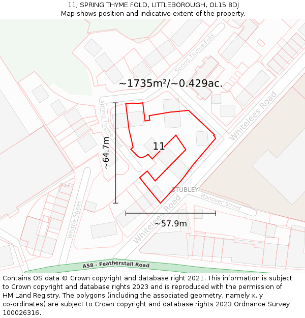 11, SPRING THYME FOLD, LITTLEBOROUGH, OL15 8DJ: Plot and title map