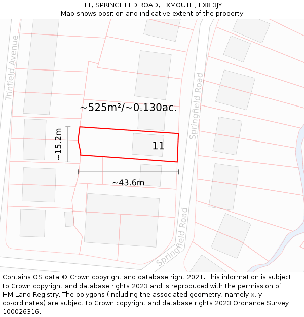 11, SPRINGFIELD ROAD, EXMOUTH, EX8 3JY: Plot and title map