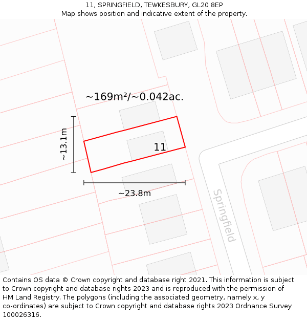 11, SPRINGFIELD, TEWKESBURY, GL20 8EP: Plot and title map