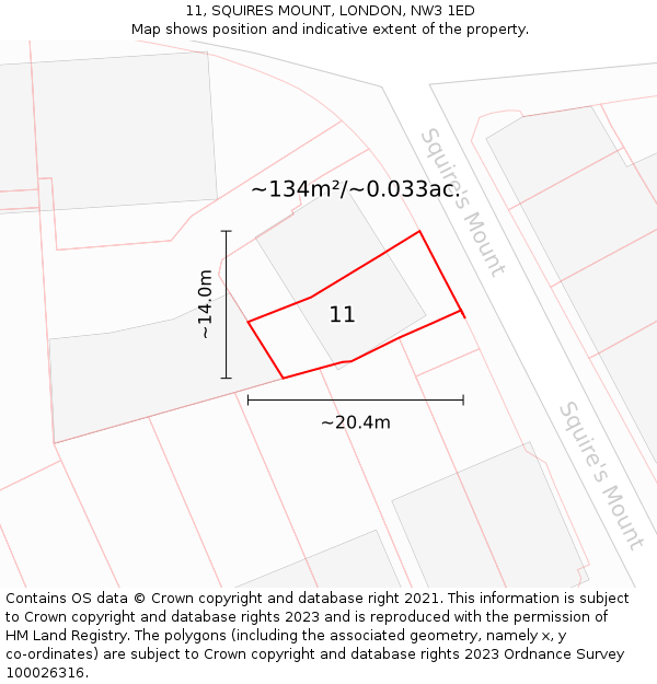 11, SQUIRES MOUNT, LONDON, NW3 1ED: Plot and title map