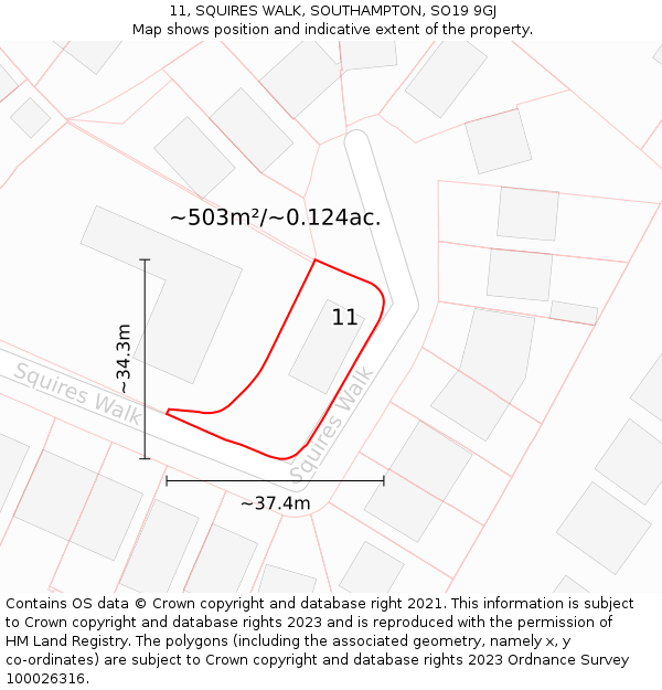 11, SQUIRES WALK, SOUTHAMPTON, SO19 9GJ: Plot and title map