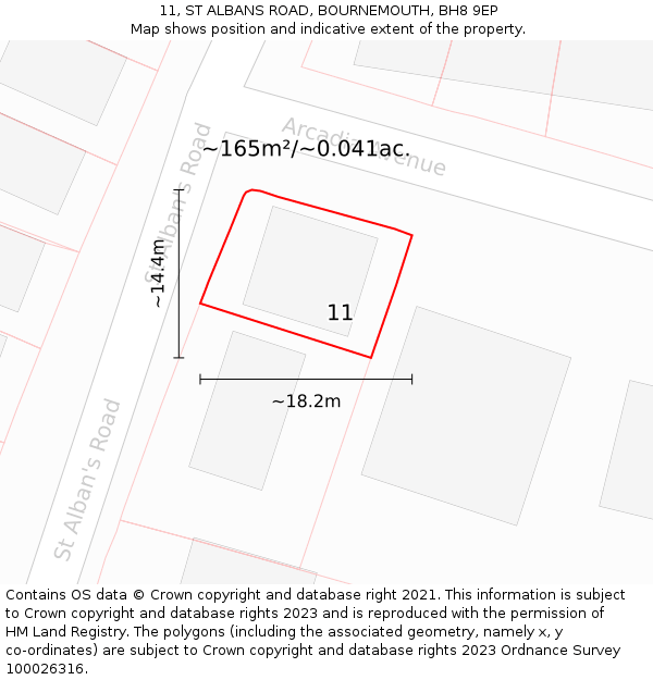 11, ST ALBANS ROAD, BOURNEMOUTH, BH8 9EP: Plot and title map