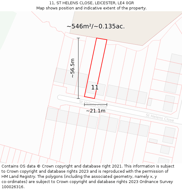 11, ST HELENS CLOSE, LEICESTER, LE4 0GR: Plot and title map