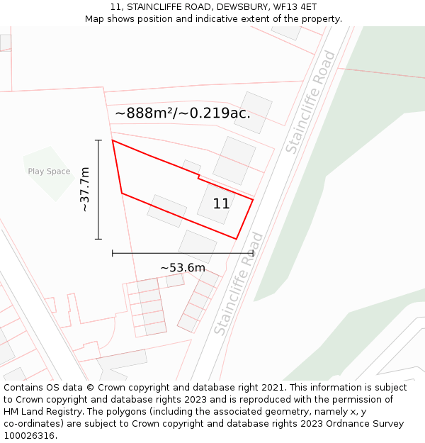 11, STAINCLIFFE ROAD, DEWSBURY, WF13 4ET: Plot and title map