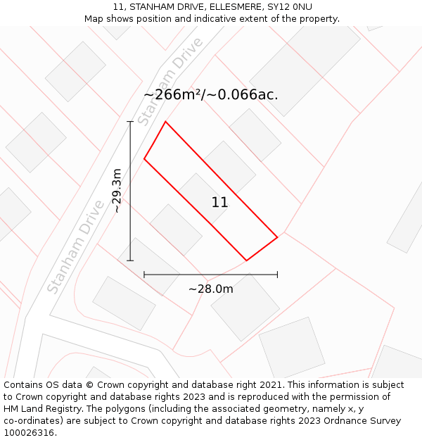 11, STANHAM DRIVE, ELLESMERE, SY12 0NU: Plot and title map