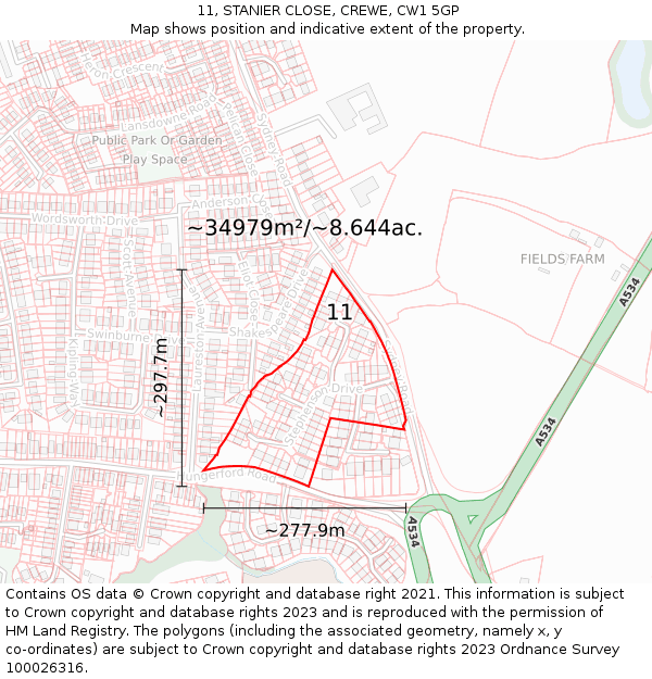 11, STANIER CLOSE, CREWE, CW1 5GP: Plot and title map