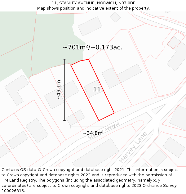 11, STANLEY AVENUE, NORWICH, NR7 0BE: Plot and title map