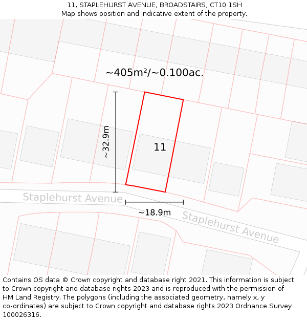 11, STAPLEHURST AVENUE, BROADSTAIRS, CT10 1SH: Plot and title map