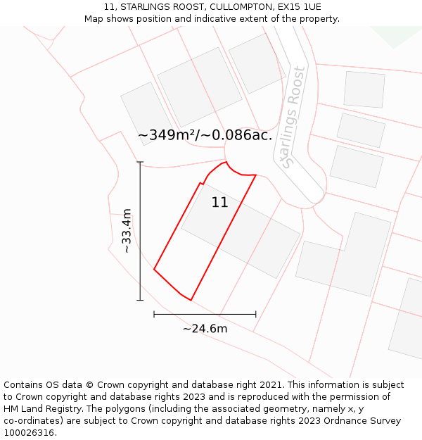 11, STARLINGS ROOST, CULLOMPTON, EX15 1UE: Plot and title map