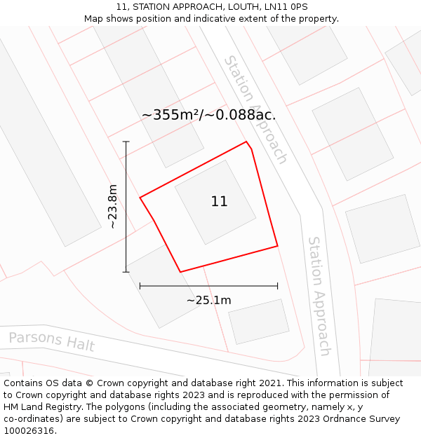 11, STATION APPROACH, LOUTH, LN11 0PS: Plot and title map