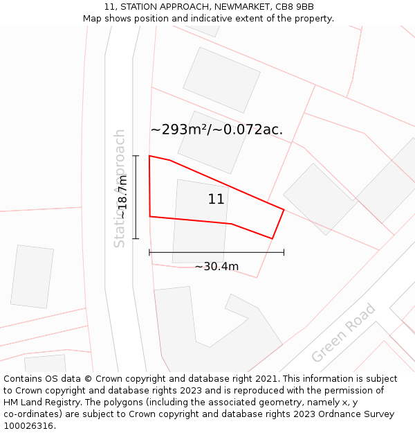 11, STATION APPROACH, NEWMARKET, CB8 9BB: Plot and title map