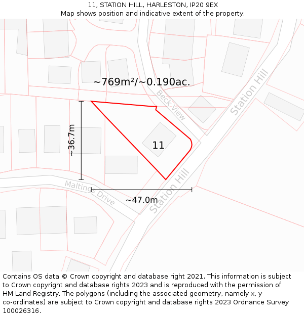 11, STATION HILL, HARLESTON, IP20 9EX: Plot and title map