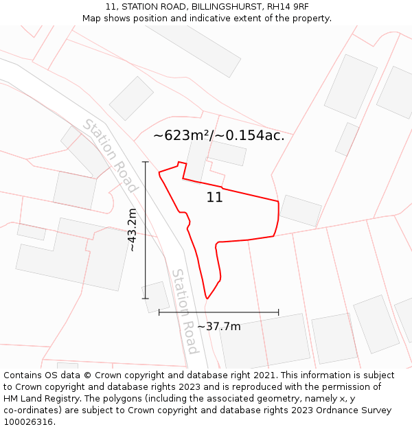 11, STATION ROAD, BILLINGSHURST, RH14 9RF: Plot and title map