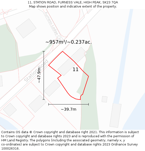 11, STATION ROAD, FURNESS VALE, HIGH PEAK, SK23 7QA: Plot and title map