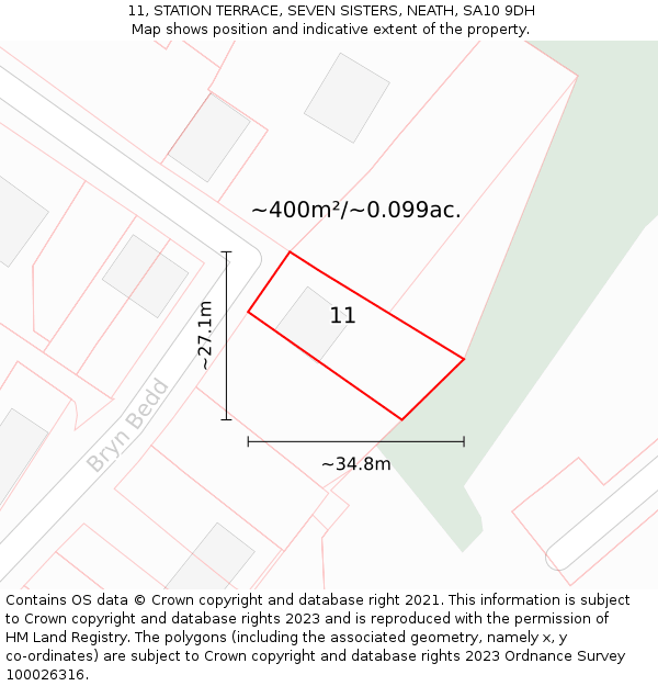 11, STATION TERRACE, SEVEN SISTERS, NEATH, SA10 9DH: Plot and title map