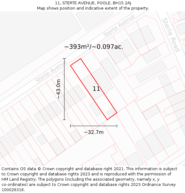 11, STERTE AVENUE, POOLE, BH15 2AJ: Plot and title map