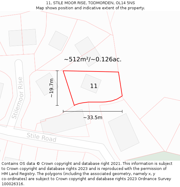 11, STILE MOOR RISE, TODMORDEN, OL14 5NS: Plot and title map