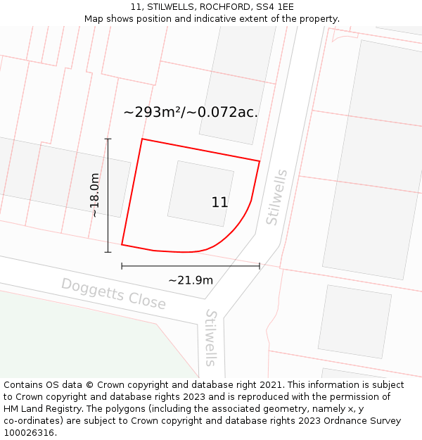 11, STILWELLS, ROCHFORD, SS4 1EE: Plot and title map