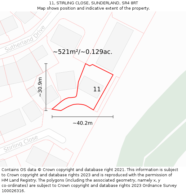 11, STIRLING CLOSE, SUNDERLAND, SR4 8RT: Plot and title map