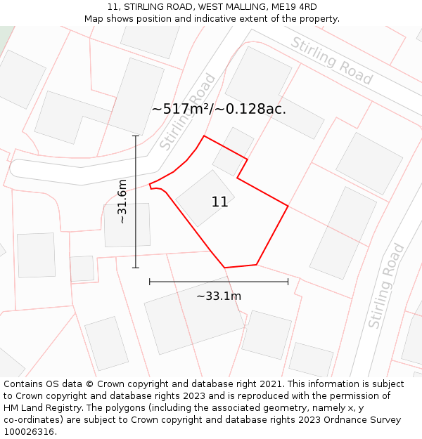 11, STIRLING ROAD, WEST MALLING, ME19 4RD: Plot and title map