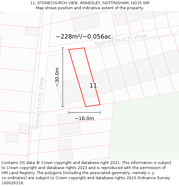 11, STONECHURCH VIEW, ANNESLEY, NOTTINGHAM, NG15 0AY: Plot and title map