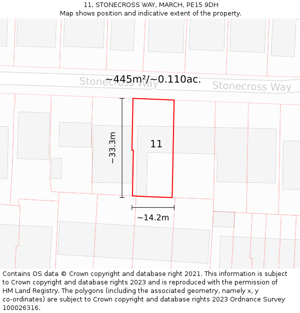 11, STONECROSS WAY, MARCH, PE15 9DH: Plot and title map