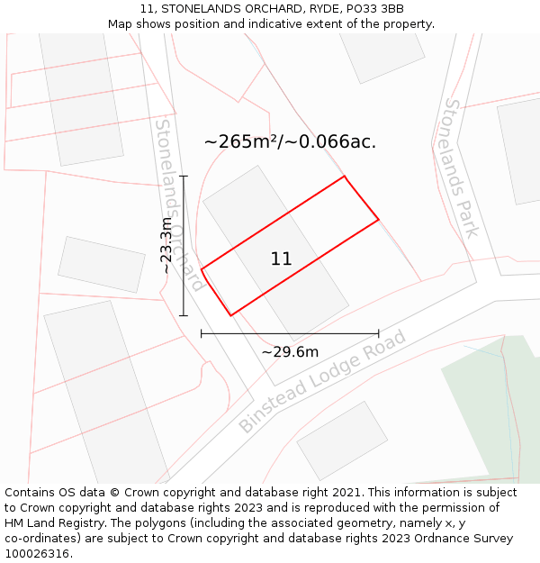 11, STONELANDS ORCHARD, RYDE, PO33 3BB: Plot and title map