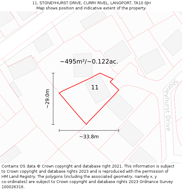 11, STONEYHURST DRIVE, CURRY RIVEL, LANGPORT, TA10 0JH: Plot and title map