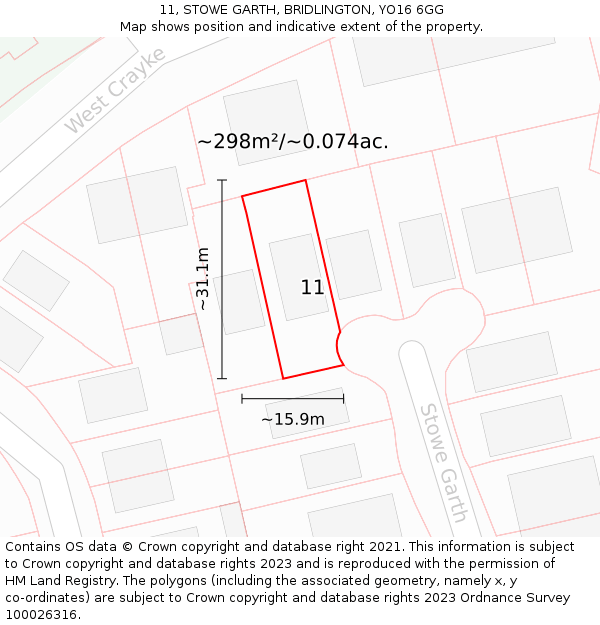 11, STOWE GARTH, BRIDLINGTON, YO16 6GG: Plot and title map