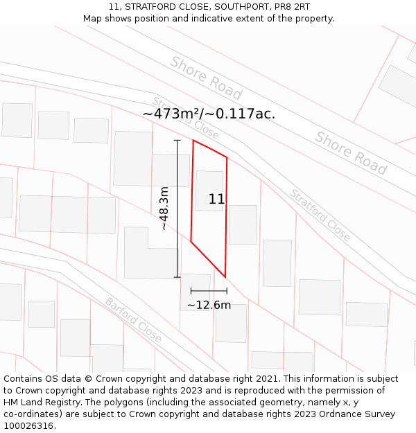 11, STRATFORD CLOSE, SOUTHPORT, PR8 2RT: Plot and title map