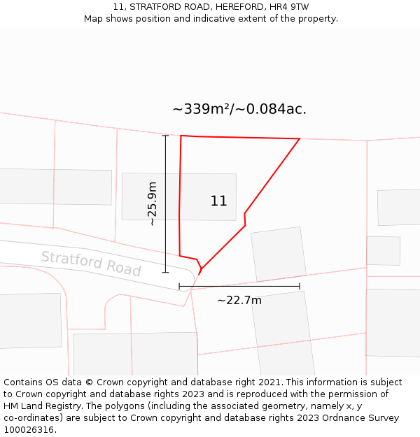 11, STRATFORD ROAD, HEREFORD, HR4 9TW: Plot and title map